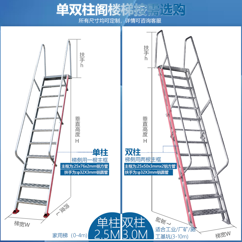 铝合金单柱阁楼梯与铝合金双柱阁楼梯的如何选择使用